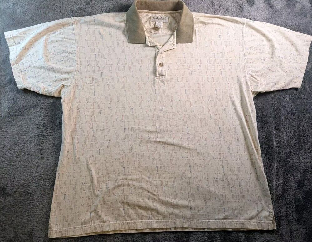 Sedgefield Golf Polo Shirt Men’s Size XL All Over Tee Pattern Beige Cotton